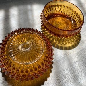 🌹SOLD🌹Vintage Amber Diamond Point Glass Mid Century Candy Nut Bowls FALL Decor
